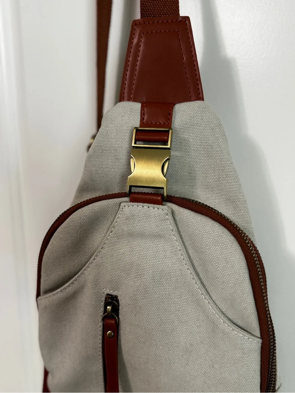 Antik Kraft Samara Canvas Sling Backpack Crossbody Cream Brown